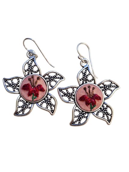 Joyas bordadas Aros Lilium Carmesí